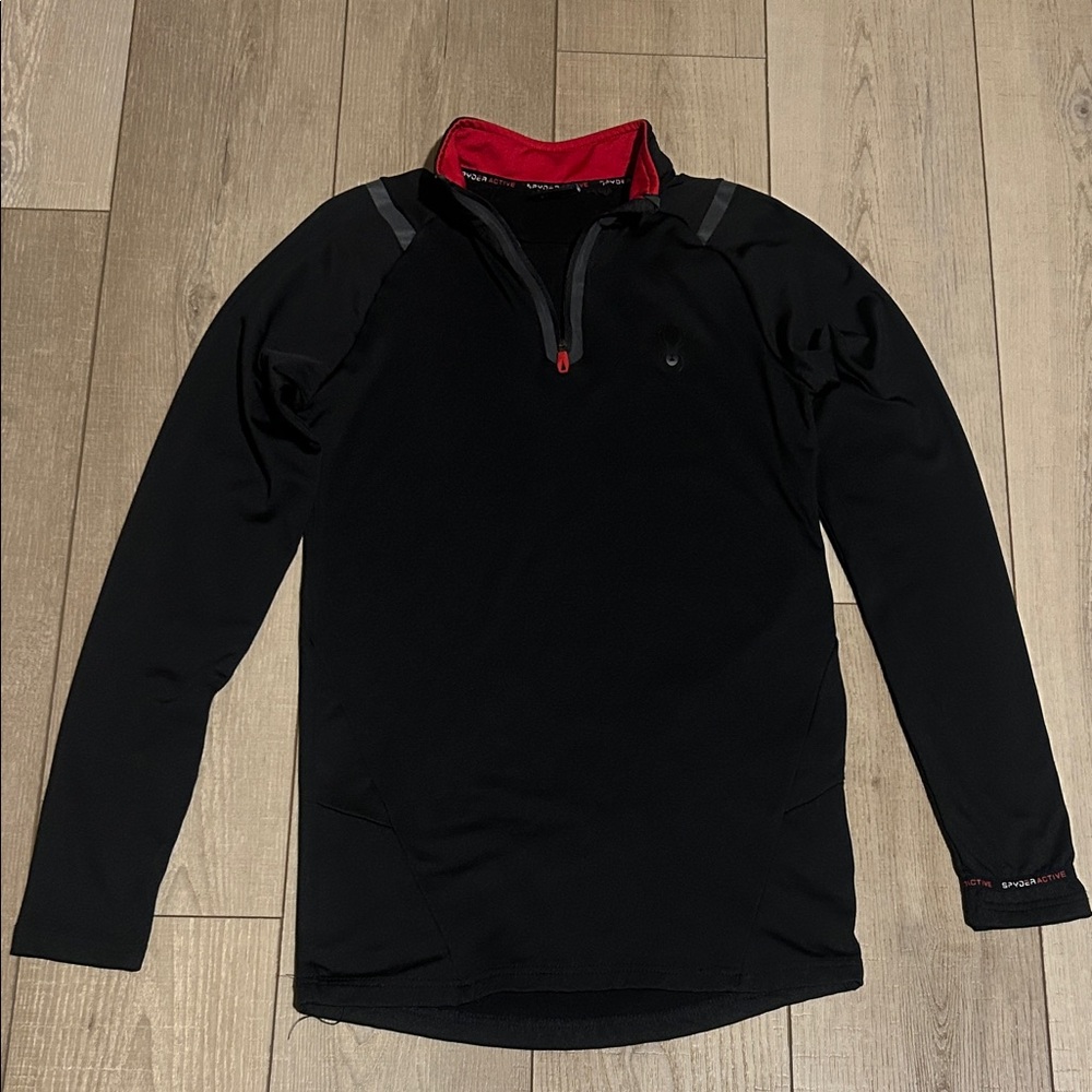 Spyder Active Black Quarter-Zip Performance Pullover with Red Trim